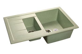 GRANFEST Мойка мрамор QUADRO GF-Q--775KL 1.5-чаш+крыло 775*500мм   салатовый арт.GF-