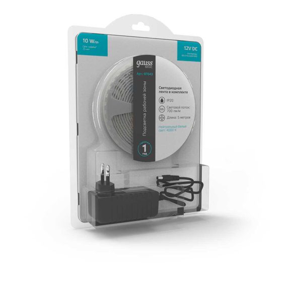 Светодиодная лента Gauss 10W/m 60LED/m 5050SMD нейтральный белый 5M BT043