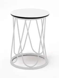 "Перу" журнальный стол из HPL круглый Ø40 H55, каркас из алюминия белый (RAL 9016) муар, цвет столешницы "молочный"