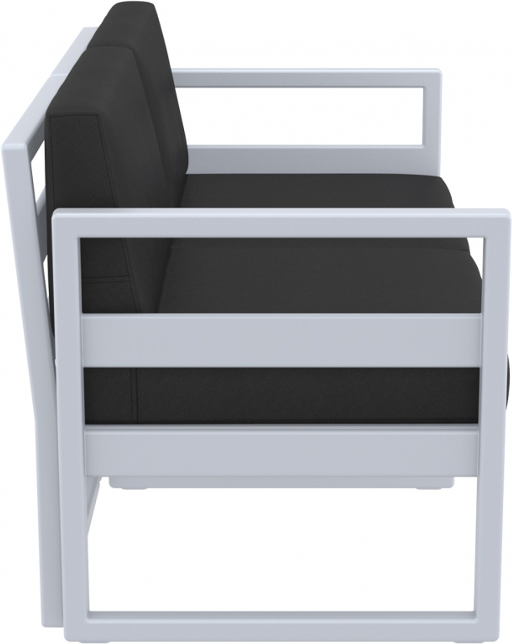 Диван пластиковый двухместный с подушками Siesta Contract Mykonos, серебристый, черный