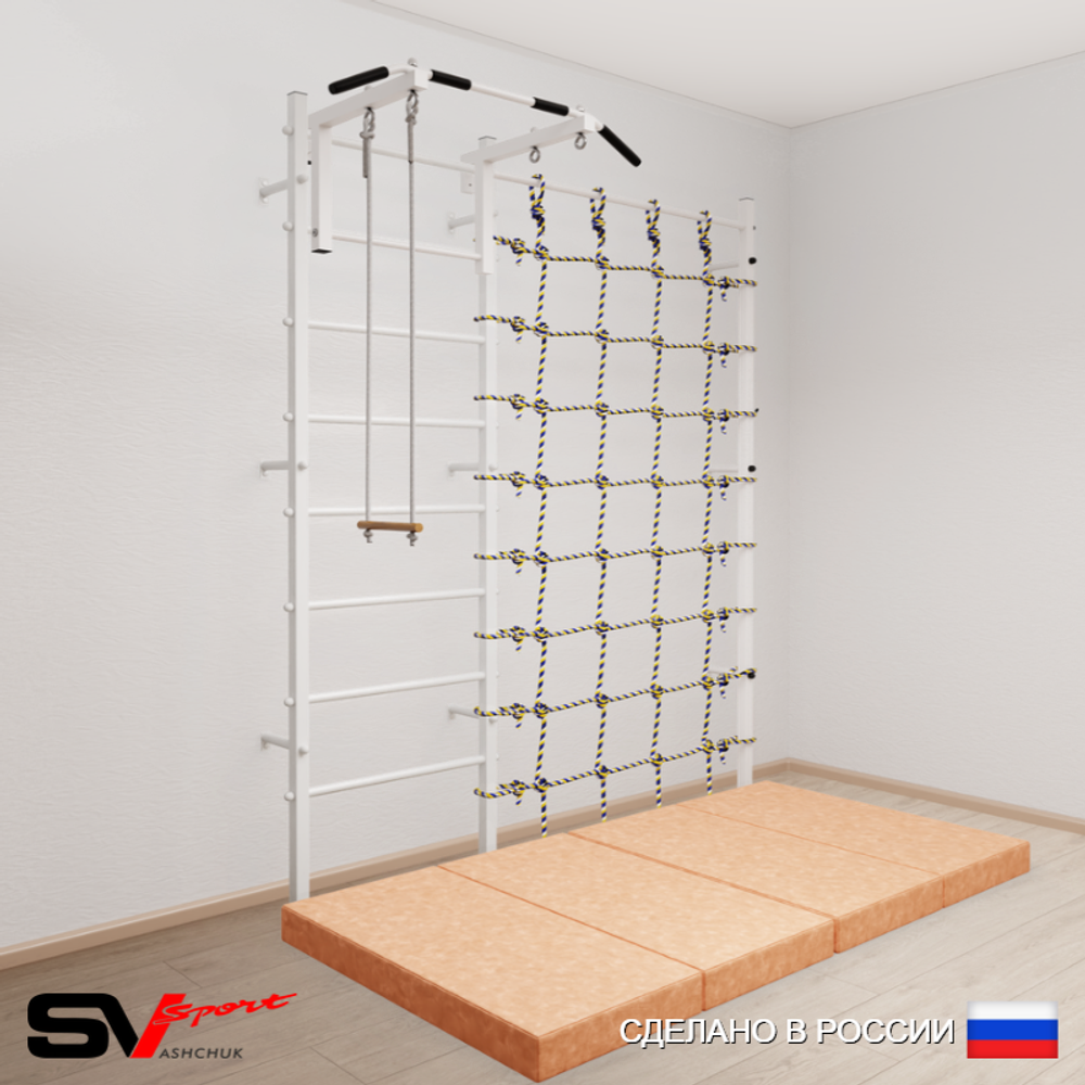 Шведская стенка Sv Sport усиленная 61240 (Турник стандарт/Трапеция/Мат 2м/Канатный лаз)