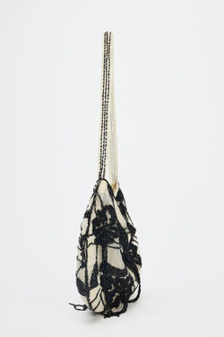 ZARA СУМКА ИЗ СЕТКИ С БУСИНАМИ, ЭКРЮ/ЧЕРНЫЙ