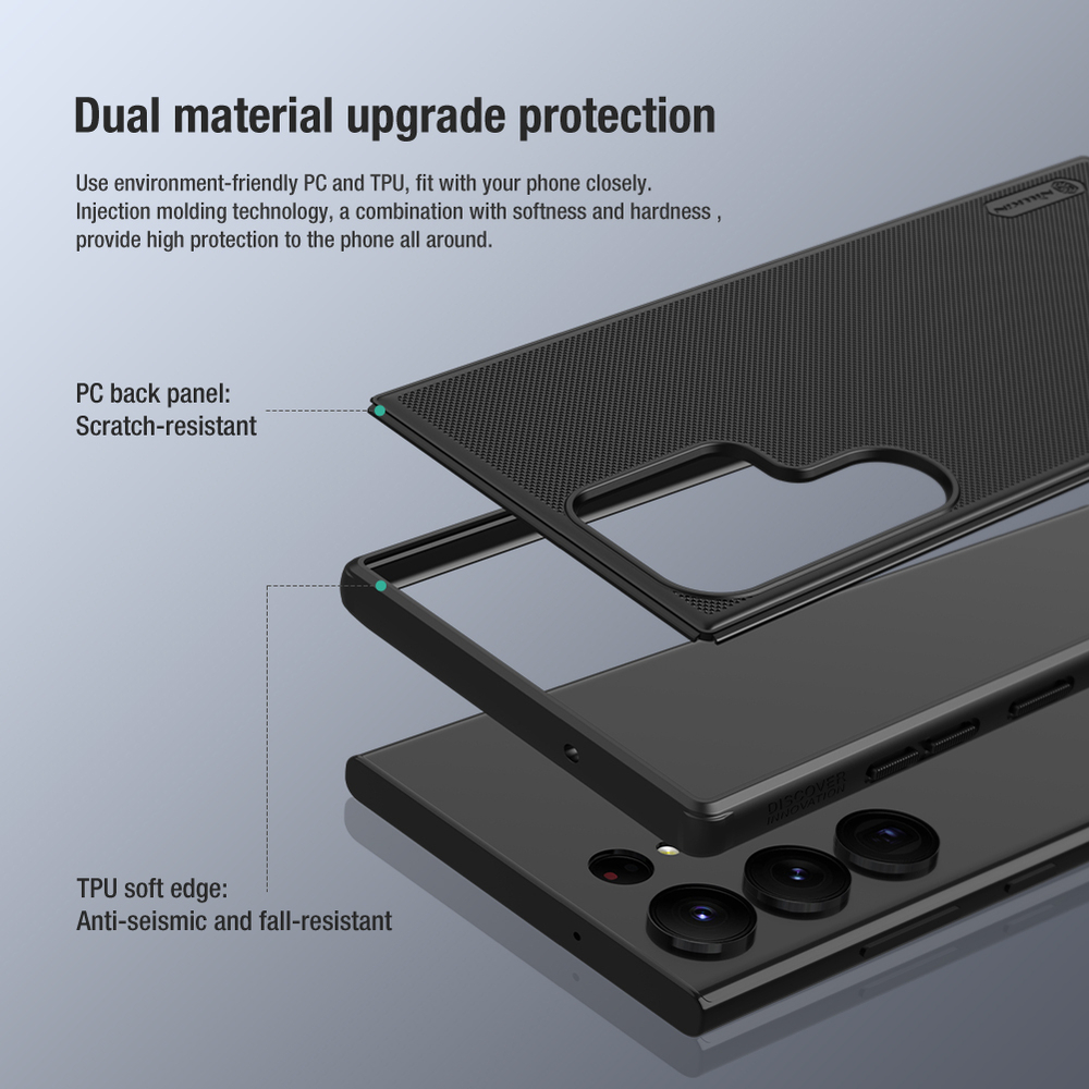 Чехол усиленный от Nillkin для Samsung Galaxy S23 Ultra с 2023 года, серия Super Frosted Shield Pro, двухкомпонентный, черный цвет