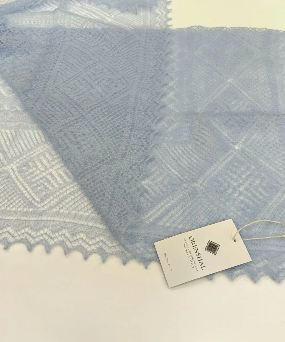 Оренбургский пуховый платок-паутинка А80-04 голубой