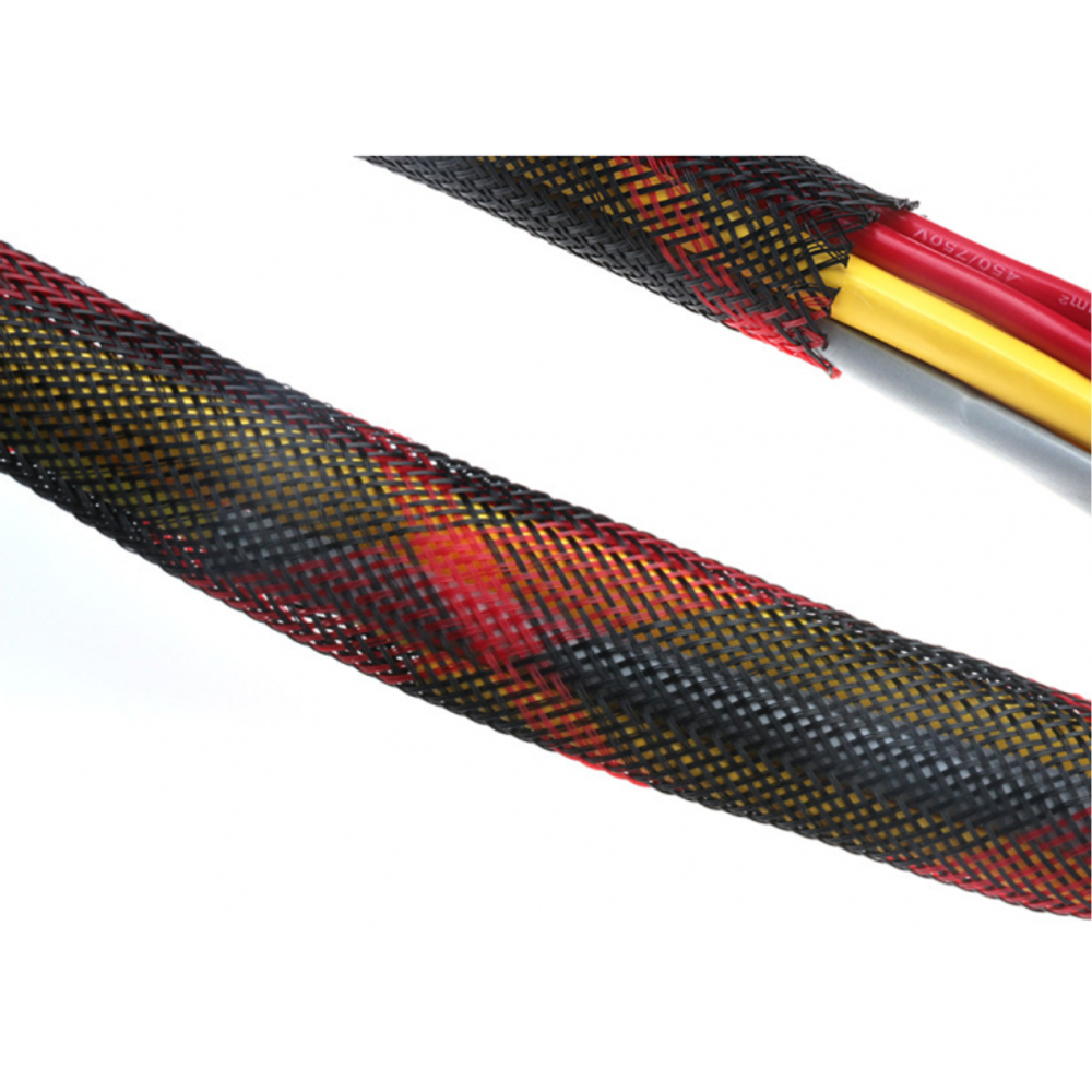Оплетка кабельная защитная нейлон красно-черная 10 мм (1 метр)