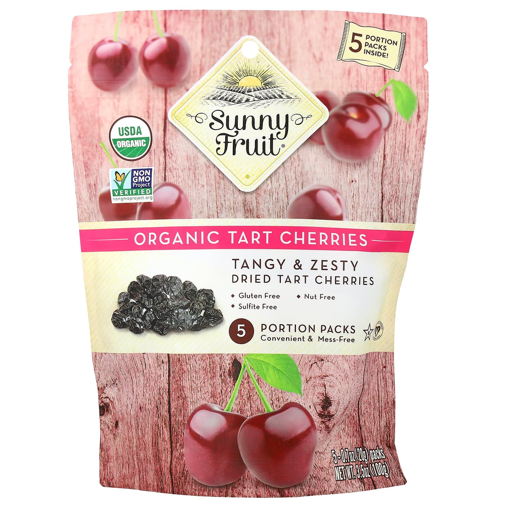 Sunny Fruit, органические сушеные вишни, 5 порционных пакетиков по 20 г (0,7 унции)