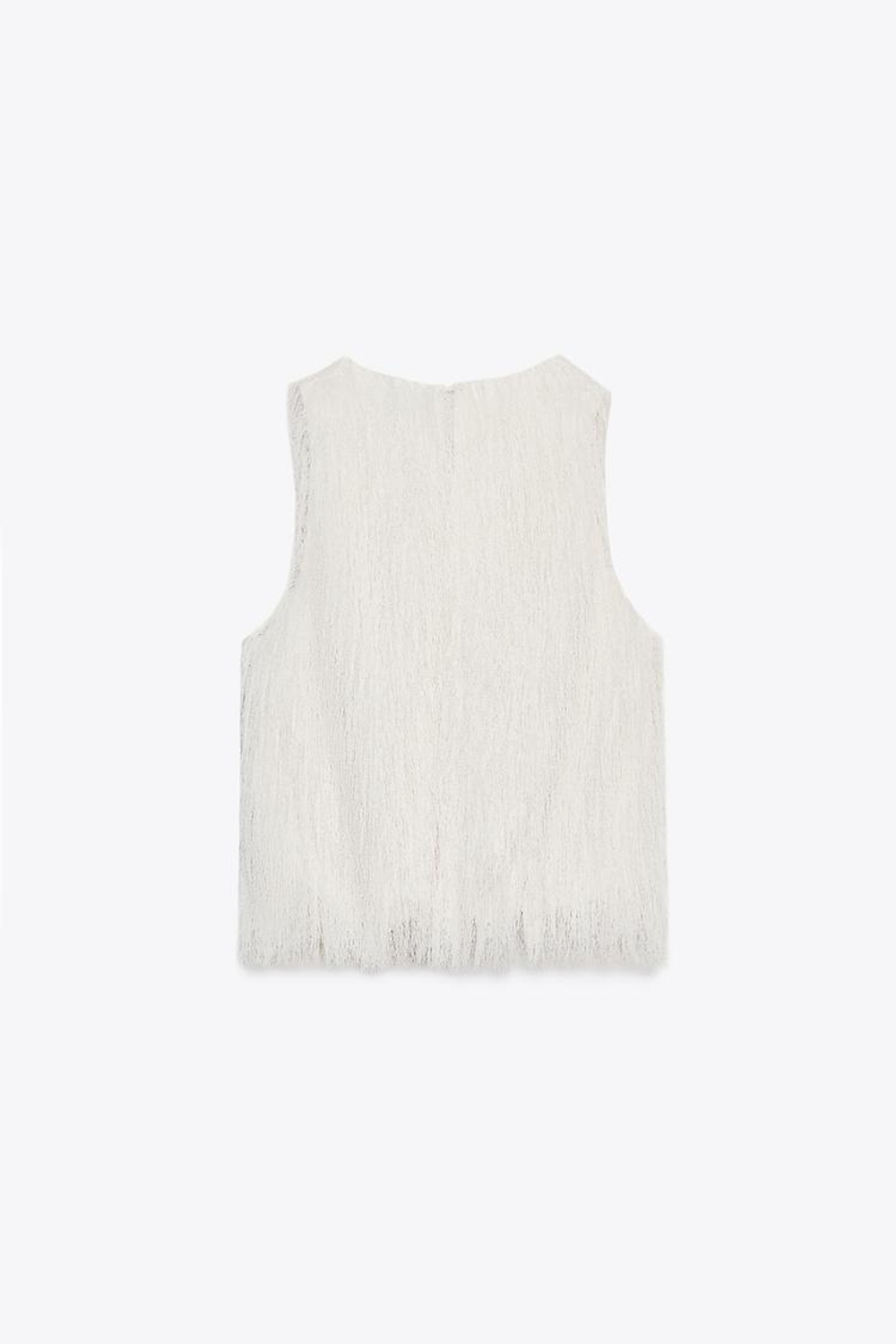 ZARA УКОРОЧЕННЫЙ ТОП С БАХРОМОЙ, ЭКРЮ