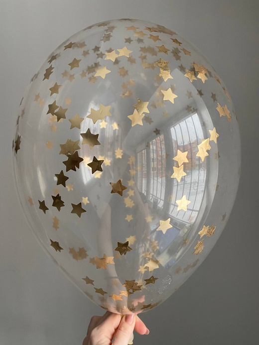 Воздушный шар с наполнением конфетти звезда золото/шампань ПАЛИТРА №4452