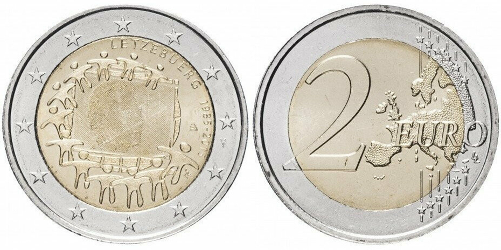 Люксембург 2 евро, 2015 30 лет флагу Европейского союза UNC