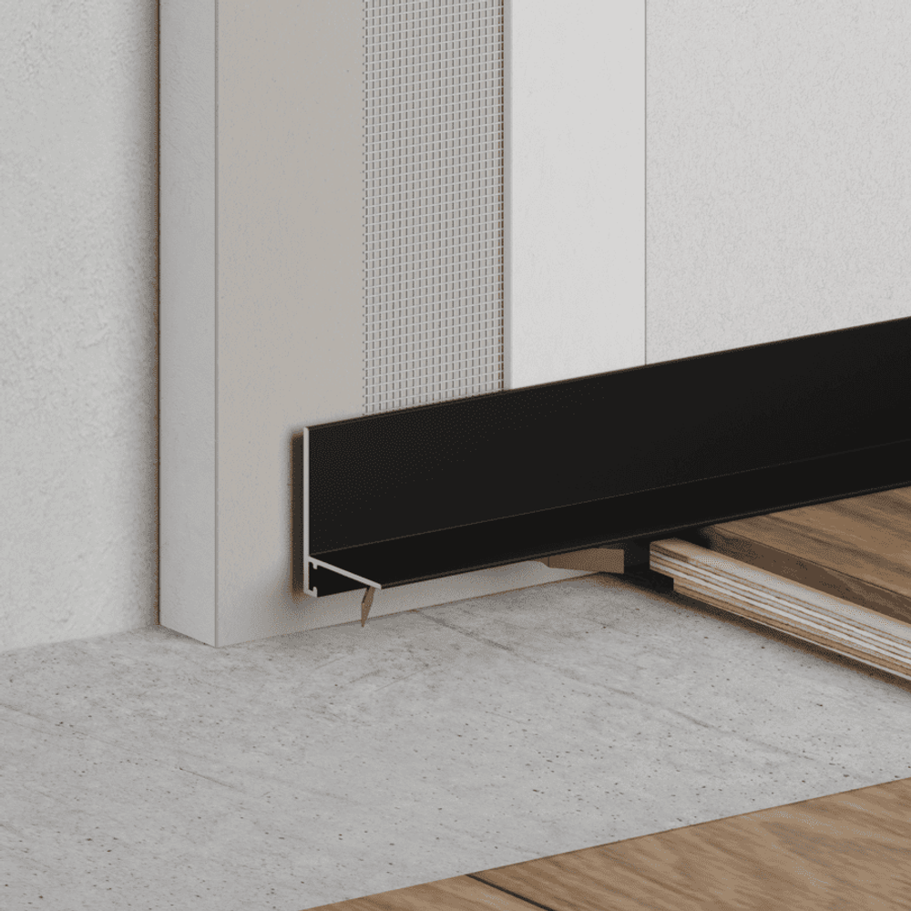 Микроплинтус для пола L-образный черный матовый, алюминиевый, C-05.25.3L Ликорн 26×16×2500 мм