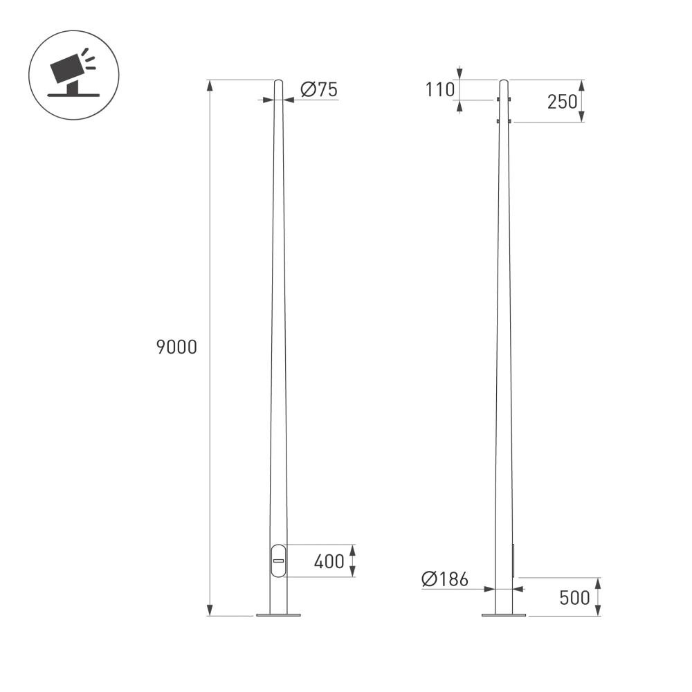 Опора фланцевая OXOR-OK-D75-L9000 (SL) (Arlight, Сталь) 061041