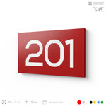 Номер на дверь 201, табличка на дверь для офиса, квартиры, кабинета, аудитории, склада, красная 120х70 мм, Айдентика Технолоджи