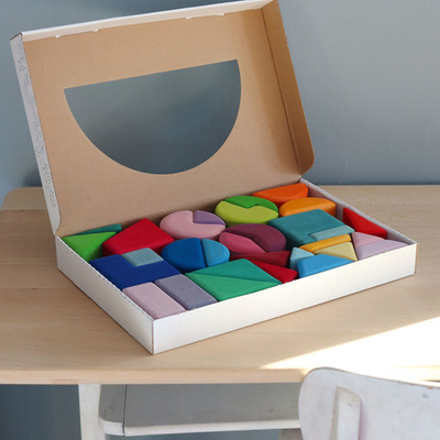 Деревянные обучающие кубики "Треугольники, круги, квадраты", 30 деталей