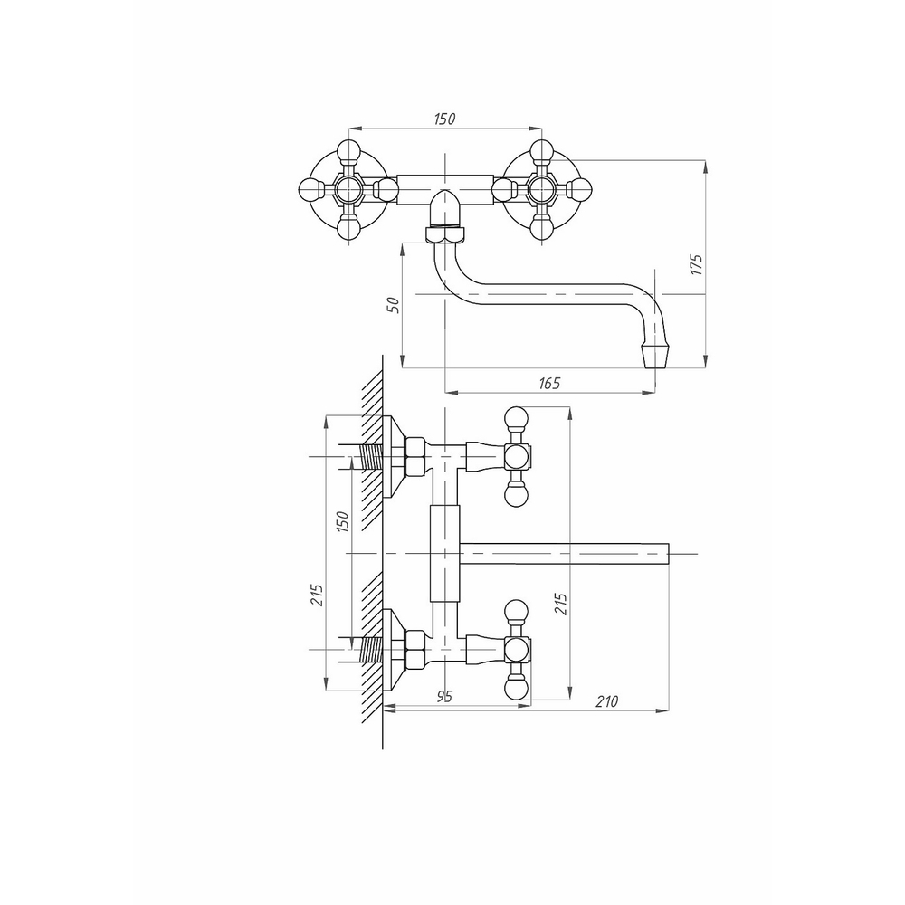 Смеситель для кухни 1/2кер наст.ниж. ПРОФСАН ПСМ-108-К89 "КОМПЛЕКТАЦИЯ" эксц"РУС", мах. КРЕСТ, ХРОМ