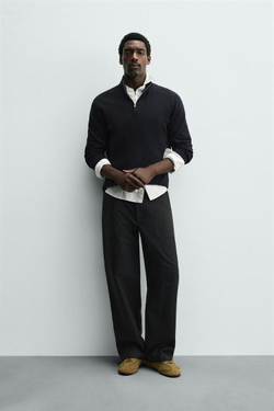 ZARA ДЖЕМПЕР ЖЕМЧУЖНОЙ ВЯЗКИ С МОЛНИЕЙ, МОРСКОЙ СИНИЙ