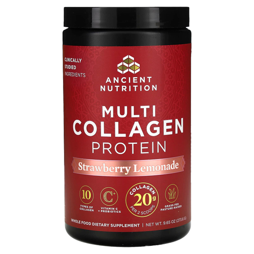 Ancient Nutrition, коллагеновый протеин нескольких типов, со вкусом клубничного лимонада, 273,6 г (9,65 унции)