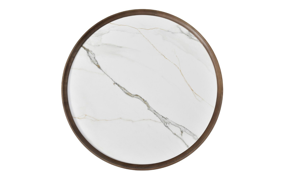 Стол журнальный CT6082 (D80) белая керамика (LIUJINBAI)/орех