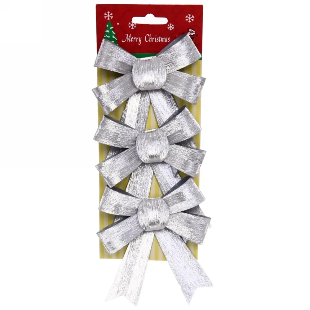 Бант на ёлку «Серебряный блеск» 11 см (набор 3 шт)