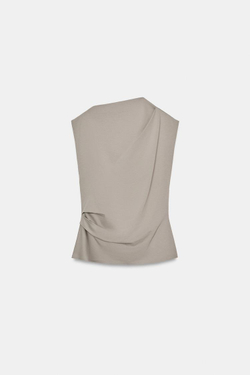 ZARA ТОП ИЗ ХЛОПКА С ДРАПИРОВКОЙ, СЕРО-СИНИЙ