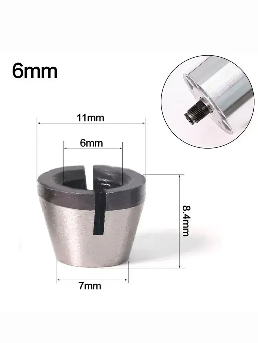 Цанга для фрезера 6 мм; 6,35 мм; 8 мм. Набор 6 цанг, 2 гайки.