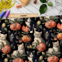 Ткань премиум бифлекс котята в розах