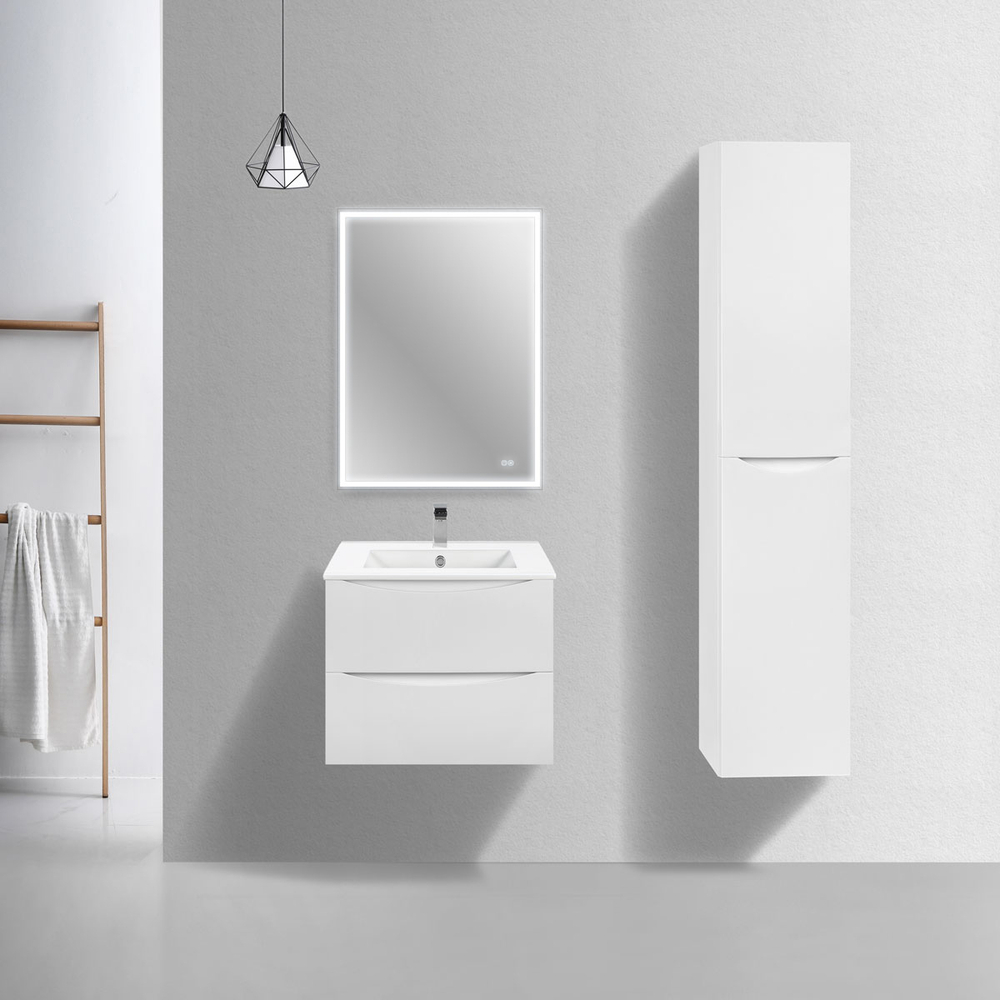 Тумба под раковину Vincea Mia Slim 600 подвесная, 2 выкатных ящика soft close, G.White