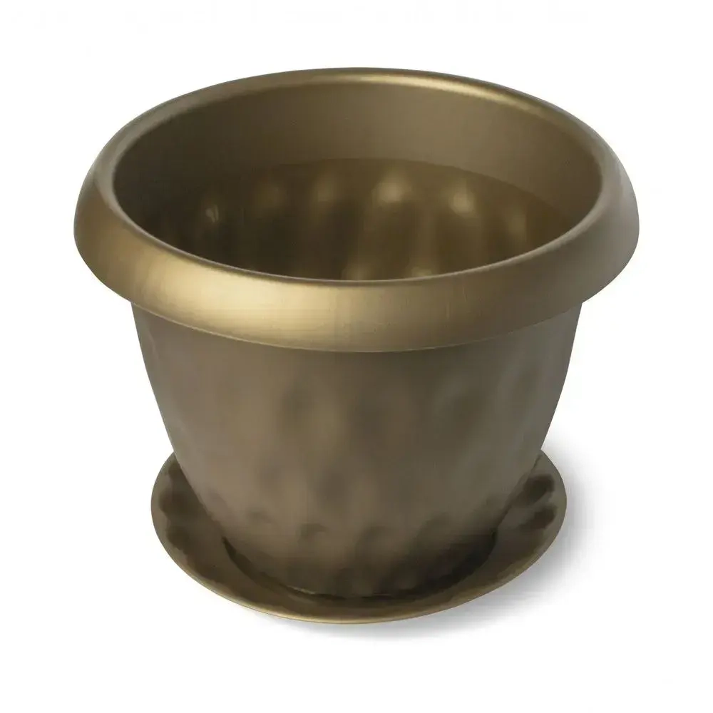 Горшок для растений Розетта 0,9л Д140 c поддоном золотой (комплект 36 шт)