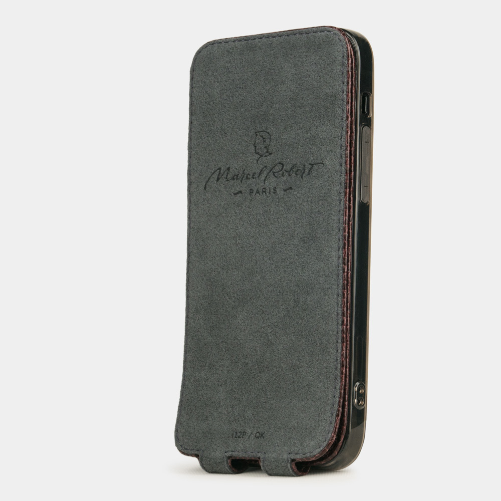 Чехол для iPhone 12/12Pro из кожи ящерицы бордового цвета