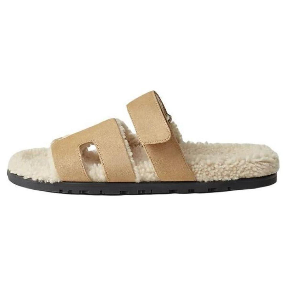 Hermes Chypre leather comfortable all-match slippers men's light brown, H222929Z HVD