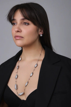 Серьги светло-серые жемчужины на замке скоба