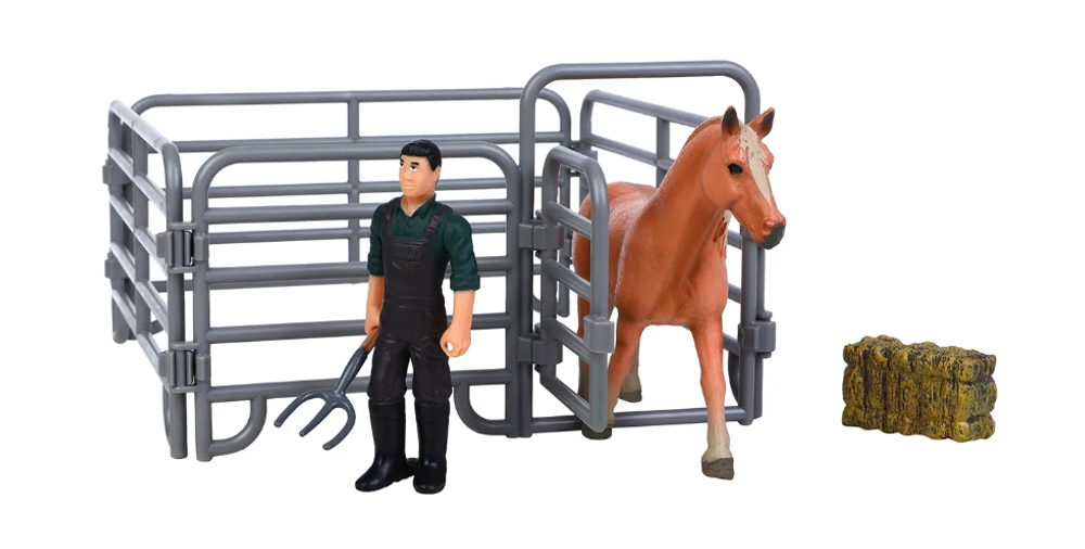 Игровой набор Masai Mara Мир лошадей: Авелинская лошадь, фермер, ограждение, сено
