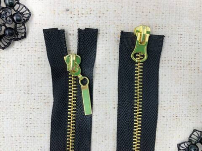 Молния шлифованная металл Т5, L 90 см, 2 бегунка, чёрный/золото