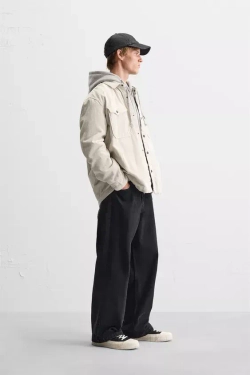 ZARA УТЕПЛЕННАЯ ВЕЛЬВЕТОВАЯ КУРТКА-РУБАШКА, ЭКРЮ