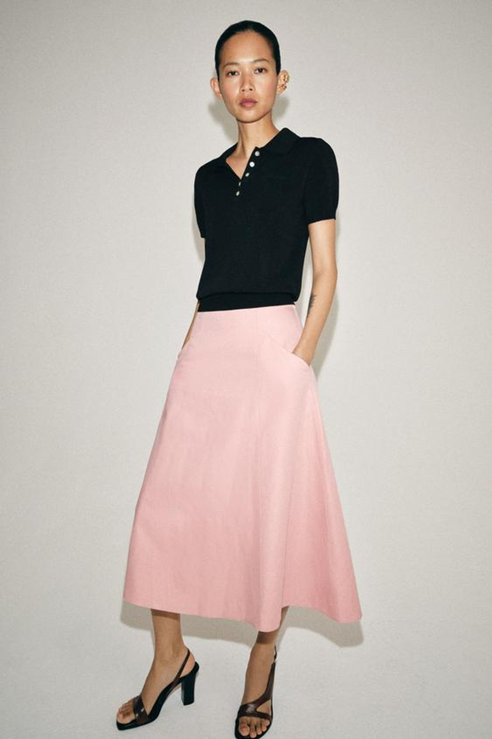 ZARA ЮБКА МИДИ ИЗ ЛЬНА — ZW COLLECTION, РОЗОВЫЙ