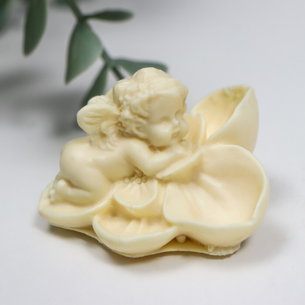 3D молд силиконовый «Ангелочек в цветке» 5 х 5 х 3 см