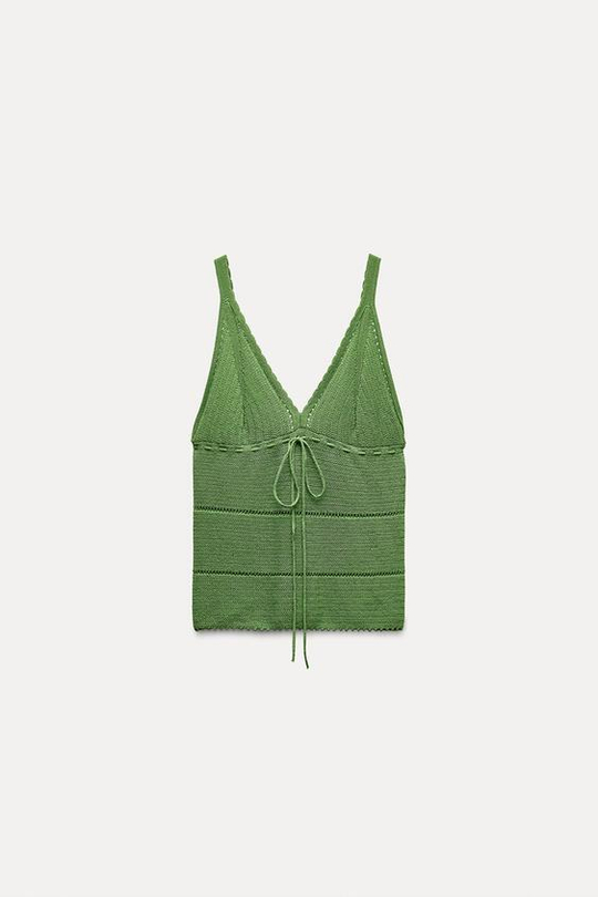 ZARA ТОП АЖУРНОЙ ВЯЗКИ, СВЕТЛО-ЗЕЛЕНЫЙ