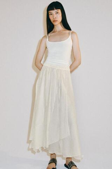 ZARA ЖЕНСКАЯ СТРУЯЩАЯСЯ ЮБКА МИДИ — ZW COLLECTION, ЭКРЮ