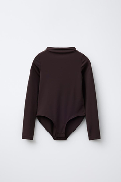 ZARA БОДИ С ВОРОТНИКОМ-СТОЙКОЙ, КОРИЧНЕВЫЙ