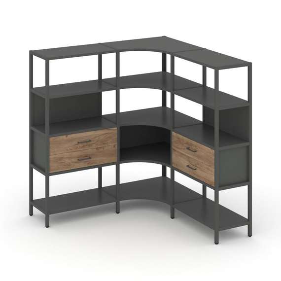 Shelf System Трехсекционный угловой стеллаж четырехярусный с ящиками SN.STMU-431 Антрацит/Дуб Табак/