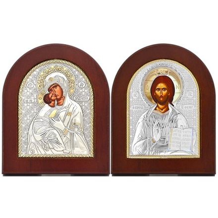 Венчальная пара в серебре: Владимирская Божья Мать и Спаситель.