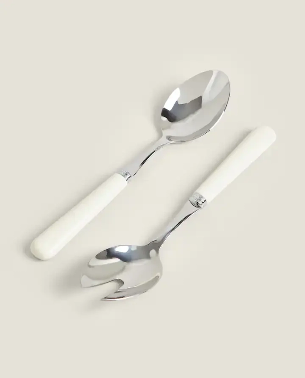 ZARA HOME СЕРВИРОВОЧНЫЙ НАБОР ДЛЯ САЛАТА ИЗ НЕРЖАВЕЮЩЕЙ СТАЛИ (НАБОР ИЗ 2 ПРЕДМЕТОВ), КРЕМОВЫЙ