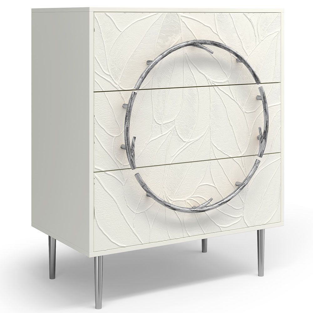 Комод Арт Колор leaves с 3-мя ящиками Стайл Сильвер Белый опал