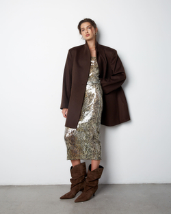 Пальто с асимметричным низом из шерсти и кашемира Диор темный шоколад