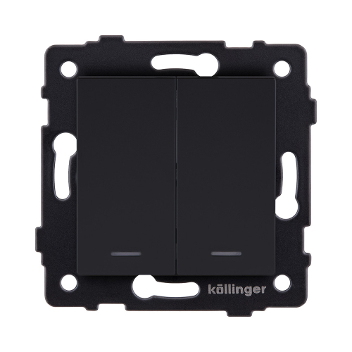 Выключатель 2-клавишный 10А/250В с LED подсветкой, черный матовый Kollinger REA-S-008BM для Aspekt, Eleganz, Reflex