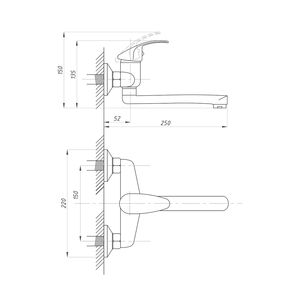 Смеситель для кухни наст. ниж. 35к ПРОФСАН ПСМ-104-10 "КОМПЛЕКТАЦИЯ"  эксцентрики "ЕВРО", ХРОМ
