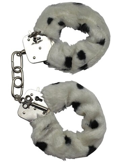 Металлические наручники с пятнистым мехом (Цвет: бело-черный)