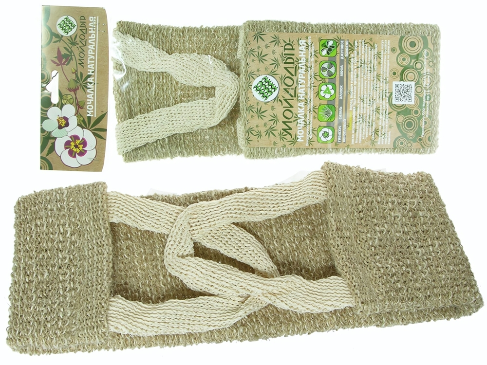 Мочалка банная с ручками Мойдодыр натуральная