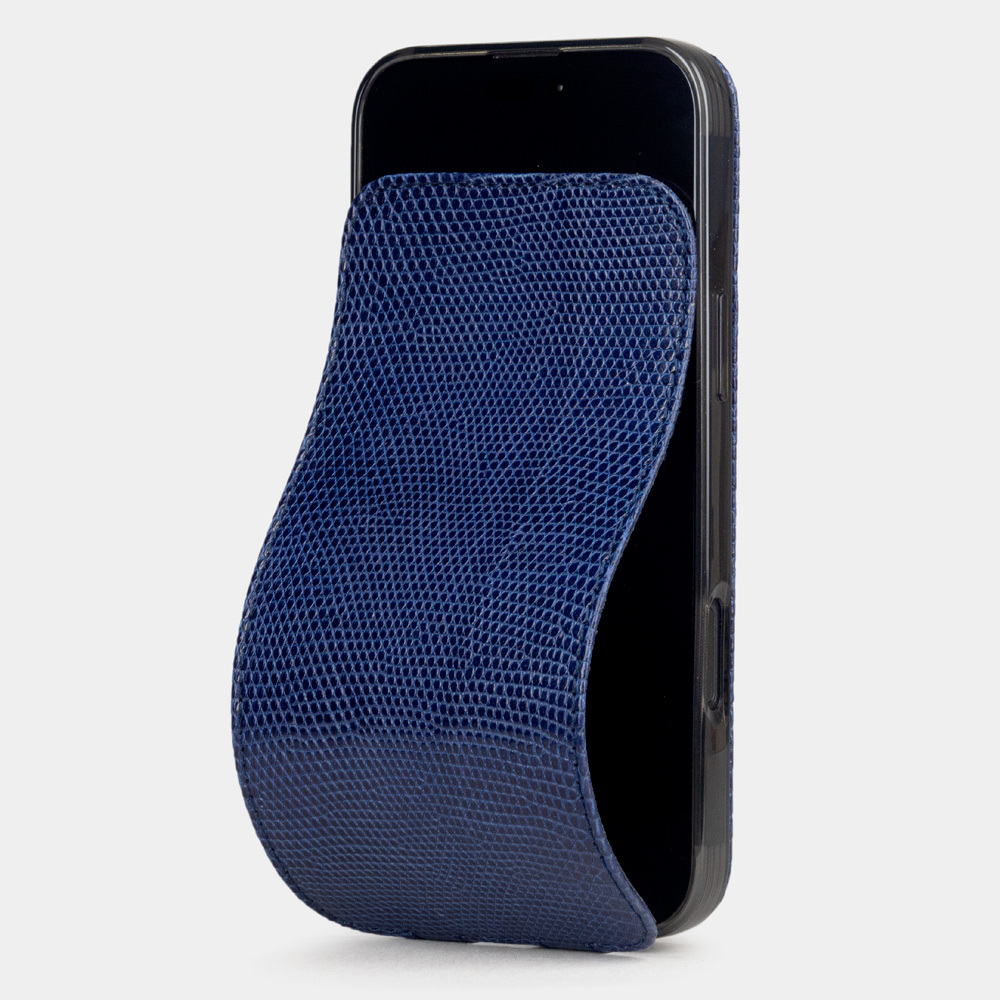 Чехол для iPhone 16 Pro кожаный, ящерица синего цвета