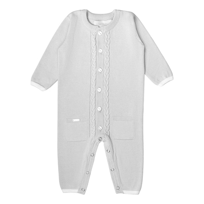 Комплект из хлопка: комбинезон с косами, шапочка и пинетки (Серый)