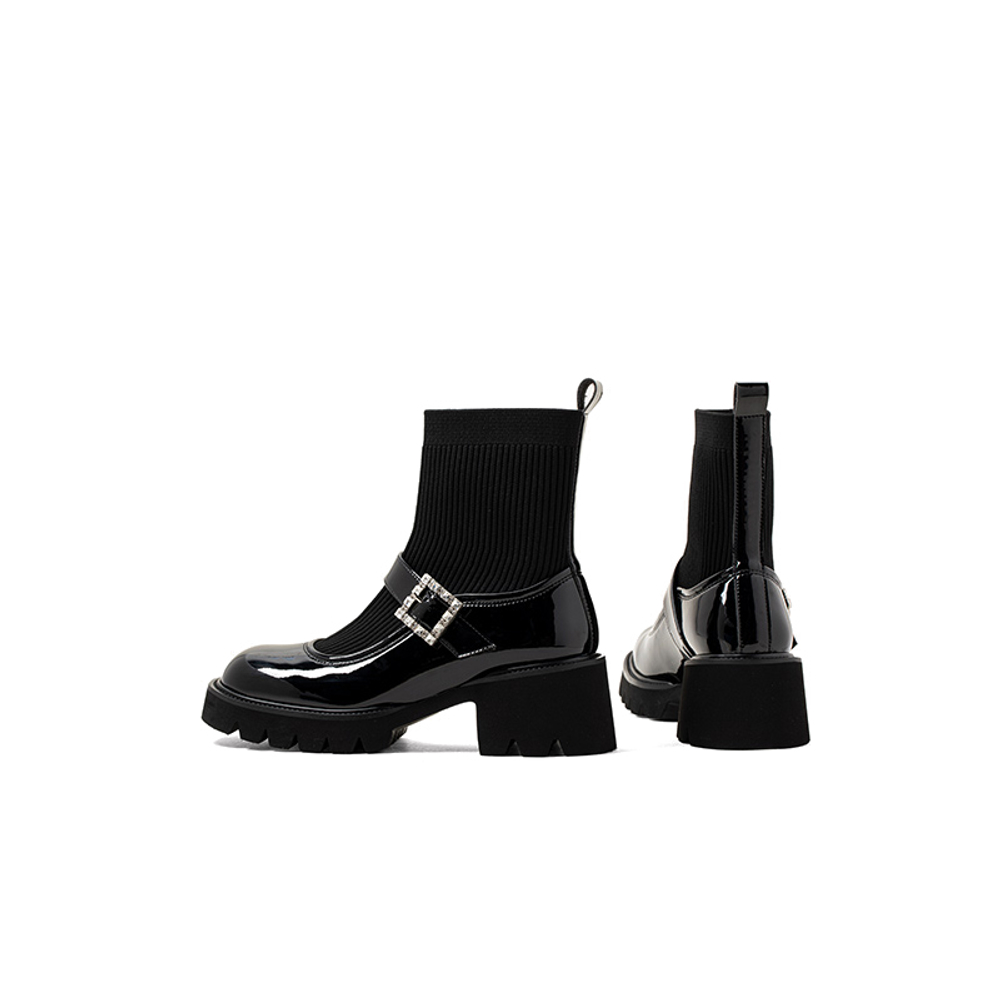 COMELY Sock Boots PU Ankle Boots 5.5cm Women"s Black